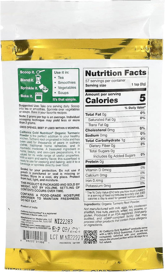 California Gold Nutrition Superfoods, Organic Turmeric Powder, 4 Oz (114 G)