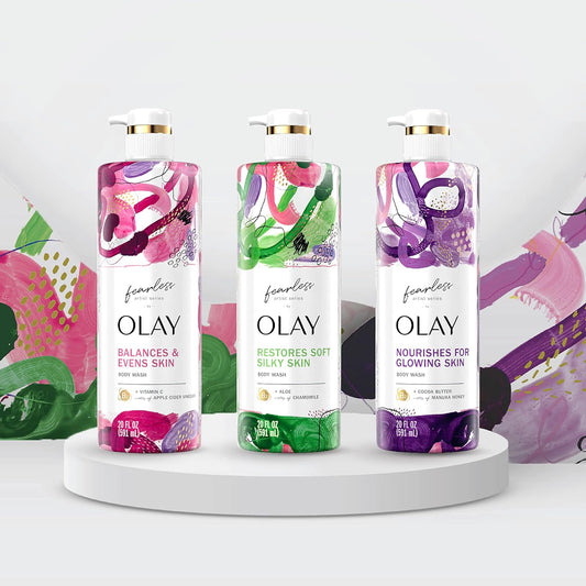 Olay Fearless Moisturizing Body Wash For Women With Smooth Aloe And Notes Of Chamomile Artist Series 20 Fl Oz (Pack Of 4)