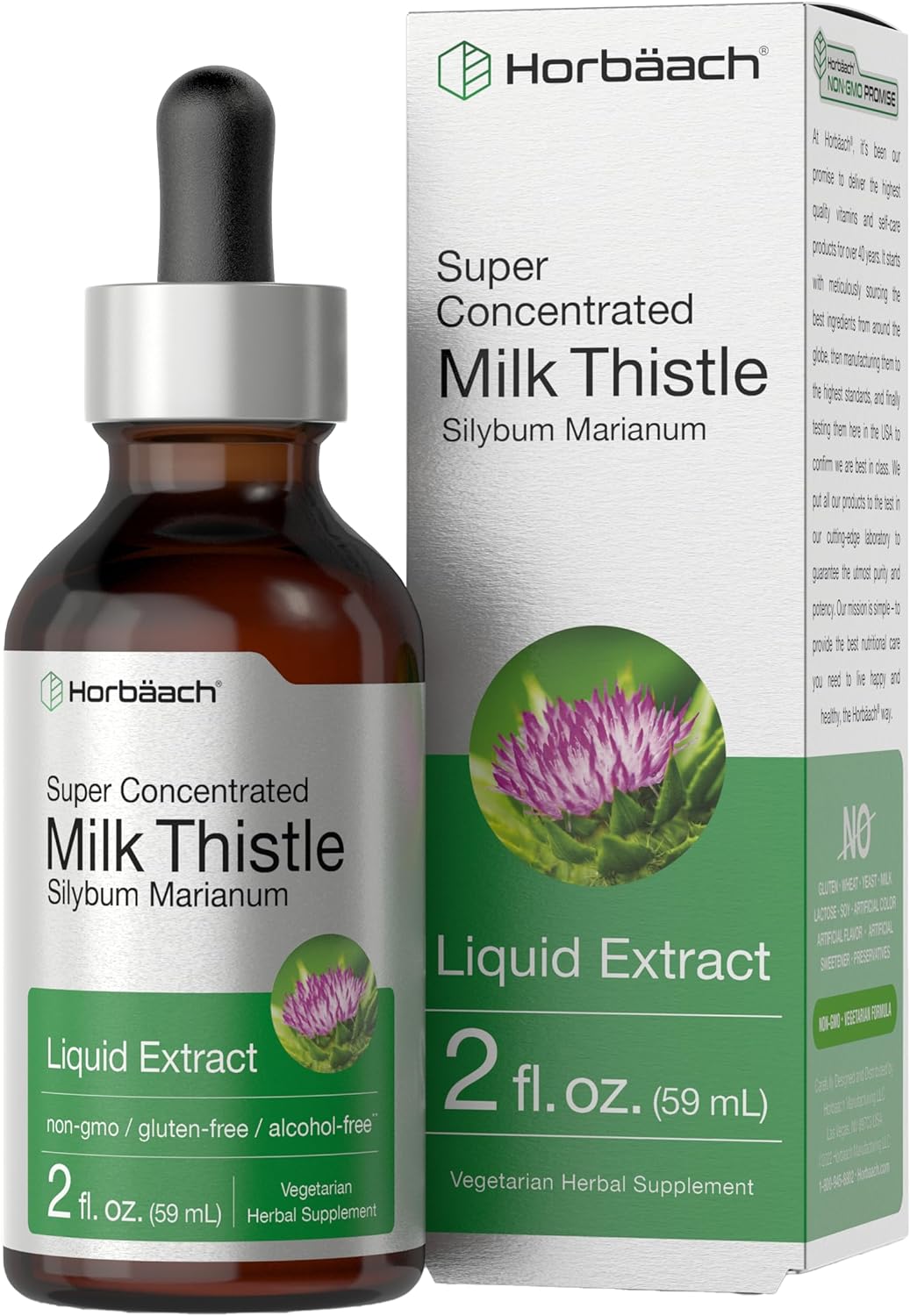 Horbach Milk Thistle Extract Liquid | 2 fl oz | Alcohol Free | Vegetarian, Non-GMO & Gluten Free Supplement