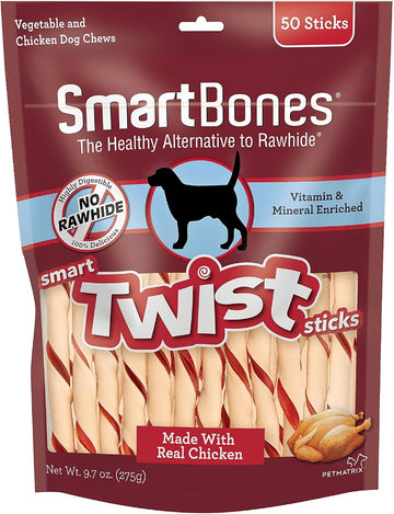Smartbones Smart Twist Sticks, Rawhide Free Dog Chew Sticks, Made With Real Chicken, 50 Sticks (Pack Of 1)