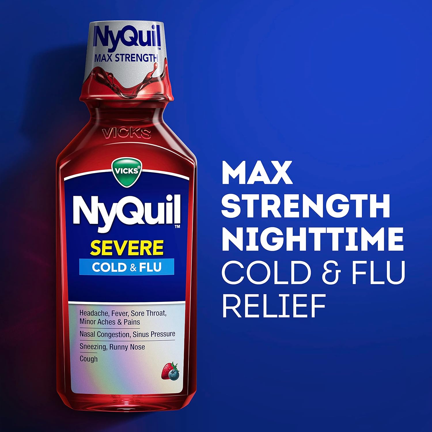 Vicks NyQuil Severe Cold & Flu Nighttime Relief Berry Flavor Liquid 8 Fl Oz : Health & Household