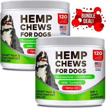 Hemp Chews + Glucosamine Combo For Picky Eaters - Duck And Bacon - Advanced Hip & Joint Supplement W/Hemp Oil Turmeric Msm Chondroitin + Hemp Protein To Improve Mobility - Joint Pain Relief