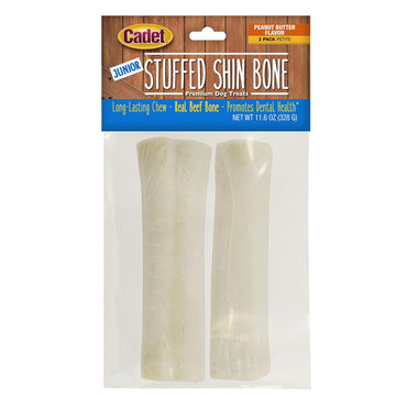 Cadet Junior Stuffed Shin Bones - Highly Digestible, High Protein, Long-Lasting Dog Chew Bone For Aggressive Chewers, Supports Dental Health, - Peanut Butter Flavor, Petite (2 Count)