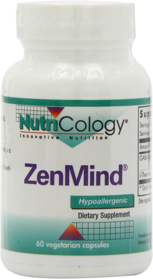 Nutricology ZenMind Supplement - Calmness Support, Day or Night, GABA, L-Theanine, Hypoallergenic, Vegetarian Capsules - 60 Count