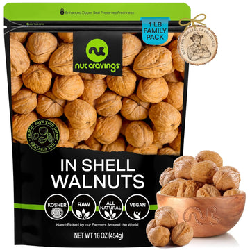 Nut Cravings - Raw Walnuts In Shell, Whole, (16Oz - 1 Lb) Packed Fresh In Resealable Bag - Nut Snack - Healthy Protein Food, All Natural, Keto, Vegan, Kosher Ideal For Trail Mixed Nuts