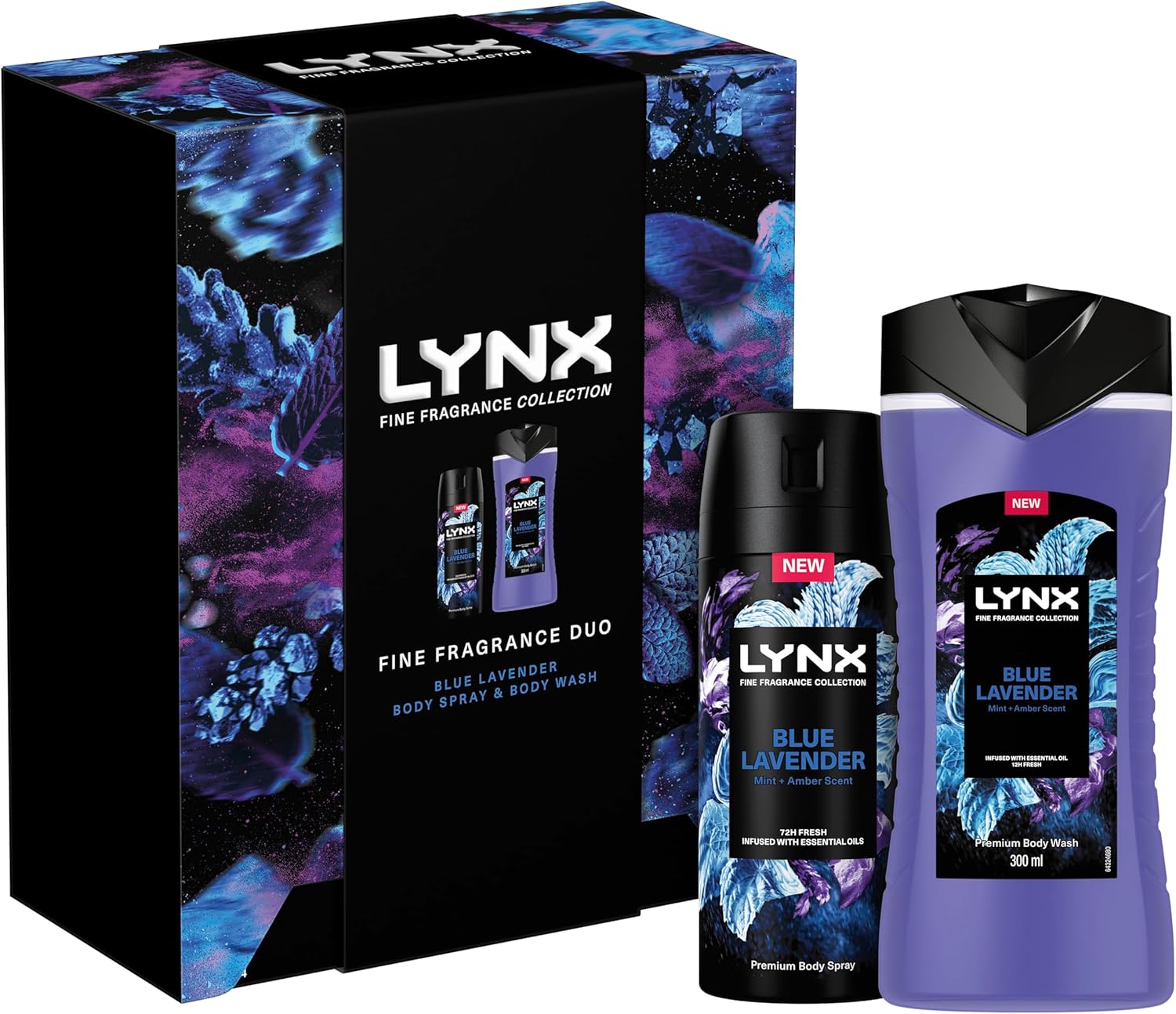 Lynx Fine Fragrance Collection Blue Lavender Duo Deodorant Gift Set Body Wash & Body Spray Perfect Gifts For Him 2 Piece