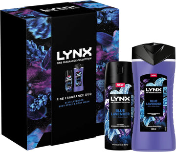 Lynx Fine Fragrance Collection Blue Lavender Duo Deodorant Gift Set Body Wash & Body Spray Perfect Gifts For Him 2 Piece