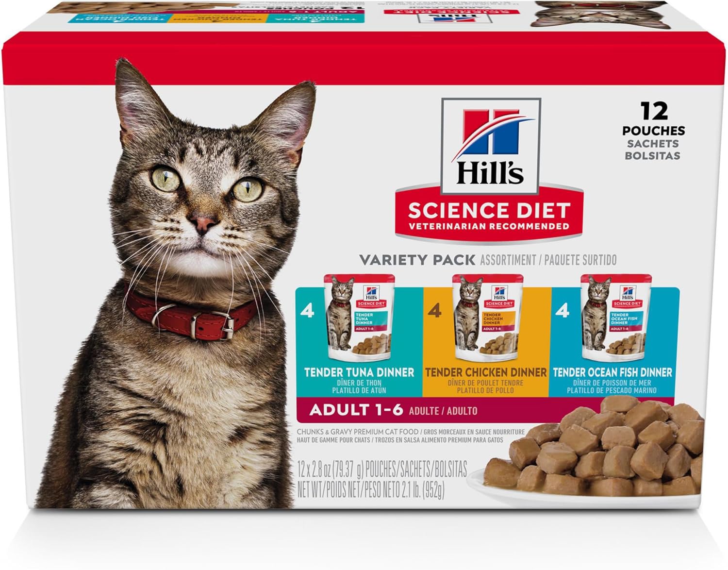 Hill'S Science Diet Adult 1-6, Adult 1-6 Premium Nutrition, Wet Cat Food, Variety Case: Tuna; Chicken; Ocean Fish Stew, 5.5 Oz Pouch Variety Case, Case Of 12