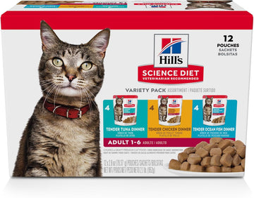 Hill'S Science Diet Adult 1-6, Adult 1-6 Premium Nutrition, Wet Cat Food, Variety Case: Tuna; Chicken; Ocean Fish Stew, 5.5 Oz Pouch Variety Case, Case Of 12