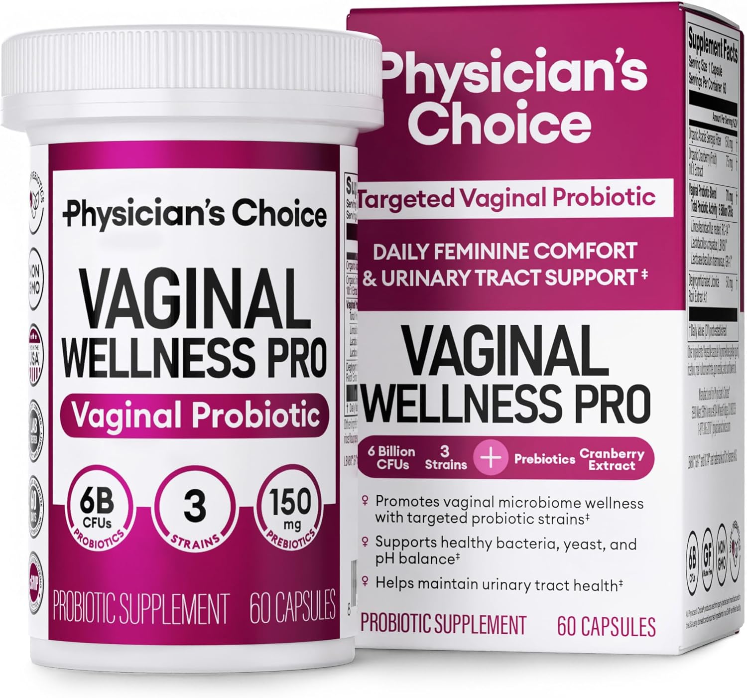 Physician'S Choice Vaginal Probiotics For Women - Unique With Licorice Root - Ph Balance, Odor Control, Yeast, Vaginal Microbiome & Feminine Health - 6B Cfu - Organic Prebiotic, Cranberry - 60 Ct
