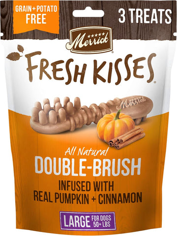 Merrick Fresh Kisses Natural Dental Chews, Treats Infused With Pumpkin And Cinnamon For Large Dogs Over 50 Lbs - 4.8 Oz. Pouch