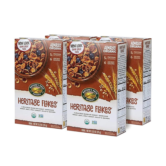 Nature's Path Organic Heritage Flakes Cereal, 13.25 Ounce (Pack of 4), Non-GMO, 6 Ancient Grains, Low Sugar, High Fiber, 5g Plant Based Protein