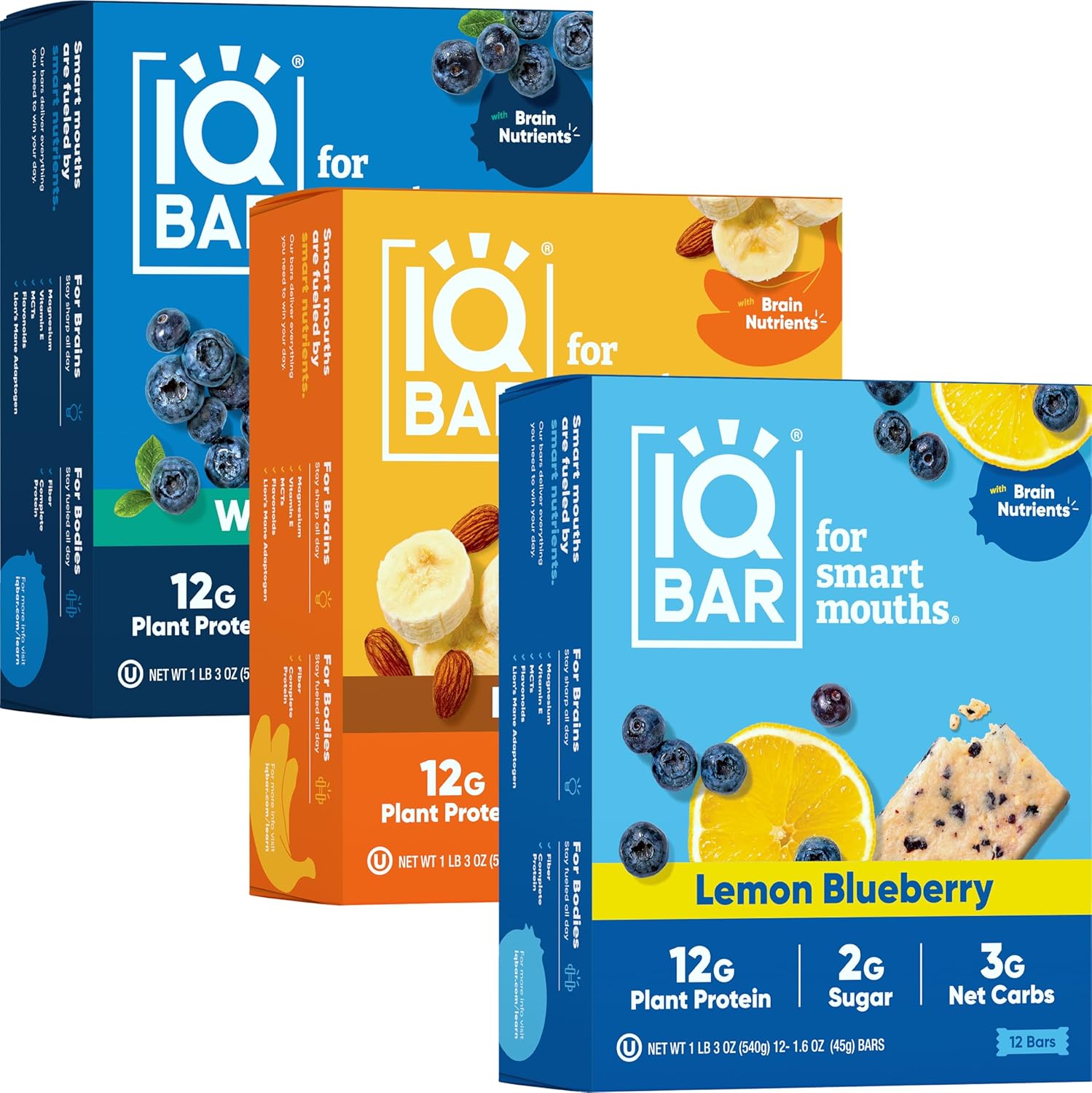 Iqbar Brain And Body Plant Protein Bars - Fruit Lovers Variety - 36 Count, Low Carb, High Fiber, Gluten Free, Vegan Snacks - Low Sugar Keto Bar Pack