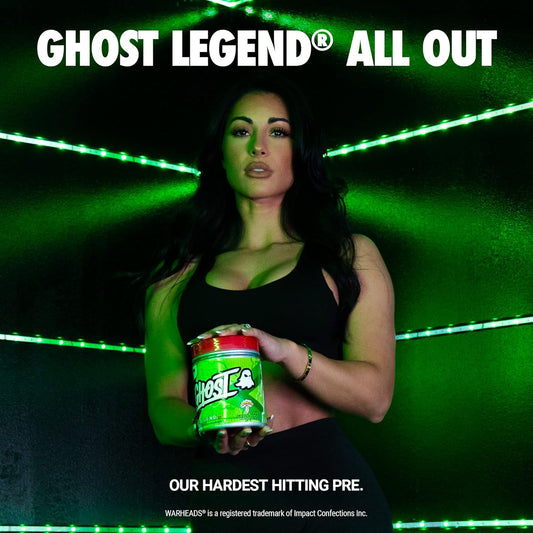 Ghost Legend All Out Pre-Workout Powder, Warheads Sour Green Apple - 20 Servings - Pre-Workout Supplement For Men & Women - Energy & Pumps - Caffeine, L-Citrulline, & Beta Alanine Blend - Sugar Free