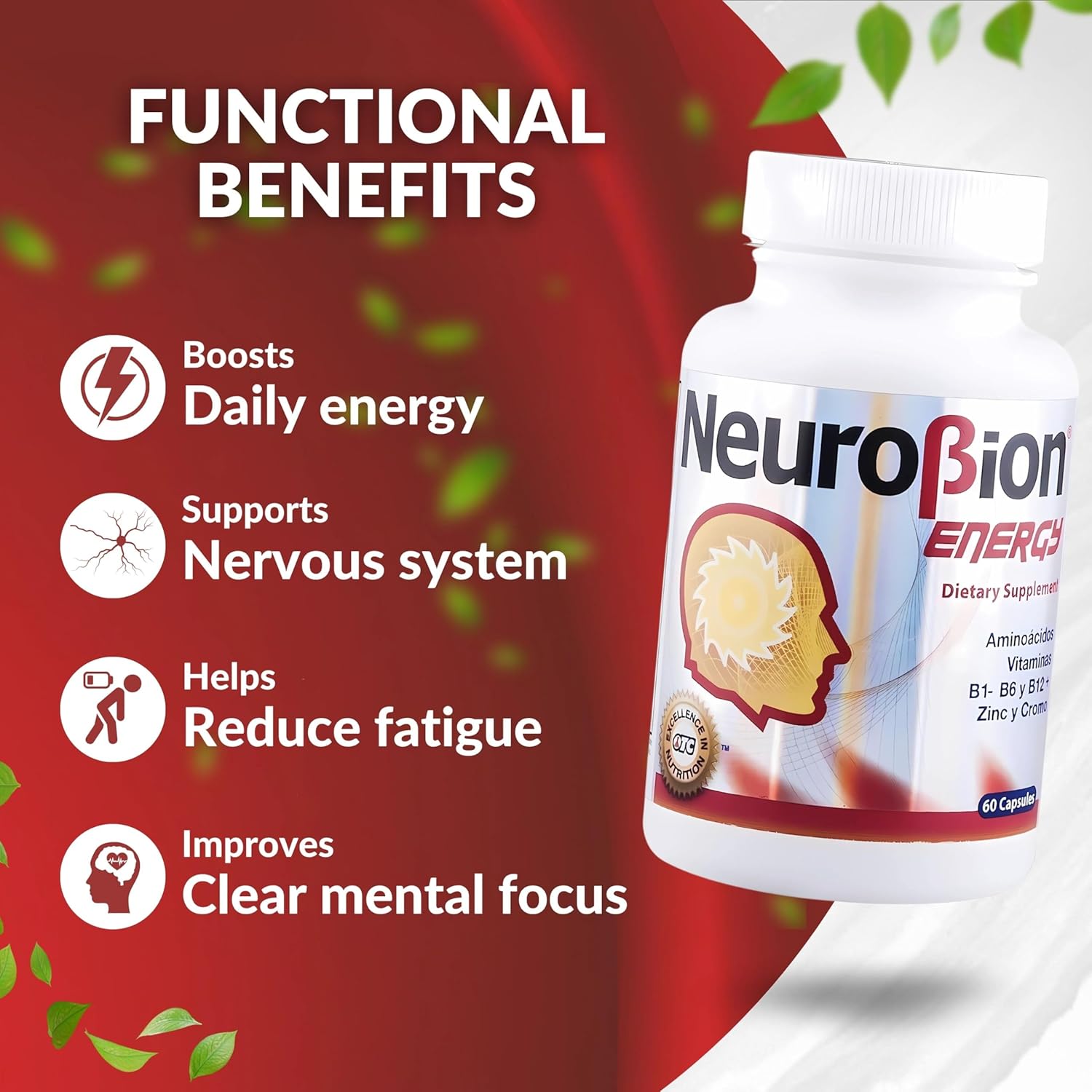 60 Caps Neurobion Energy - Amino Acids Vitamin B1 B2 B6 B12 - Increases Brain Alertness & Stamina : Health & Household