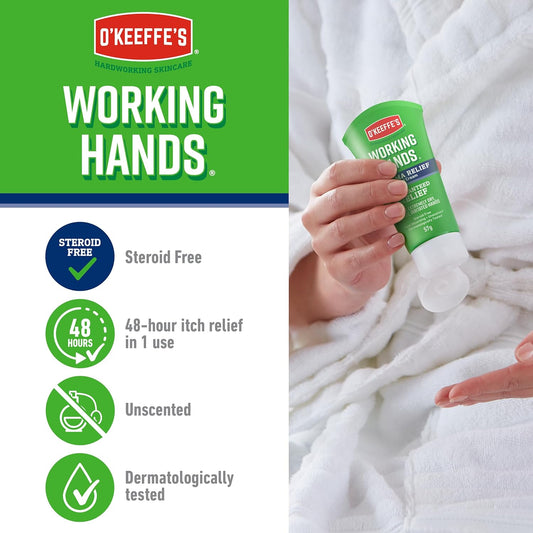 O'Keeffe's Working Hands Eczema Relief Hand Cream, 57g - For Extremely Dry, Itchy, Irritated Hands | Steroid Free, Dermatologically Tested with 48-hour itch relief in 1 use