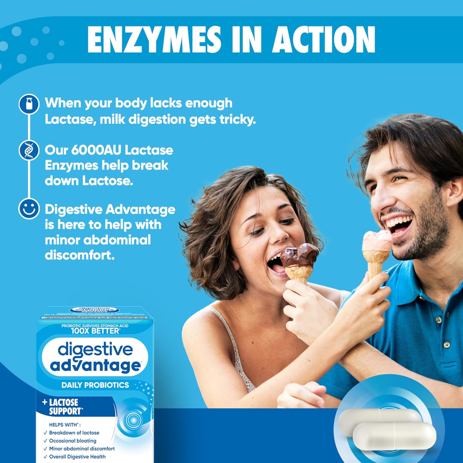 Digestive Advantage Lactose Defense Capsules (96 Count In A Box), Helps Breaks Down Lactose And Defend Against Digestive Upset, Supports Digestive And Immune Health, Cfus : Health & Household