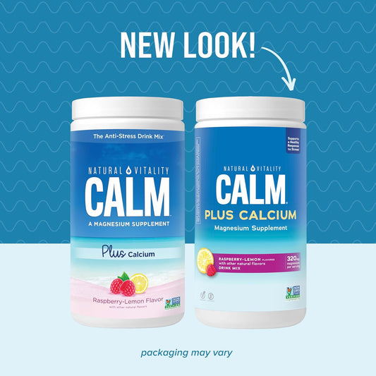 Natural Vitality Calm, Magnesium Citrate & Calcium Supplement, Drink Mix Powder Supports A Healthy Response To Stress, Gluten Free, Vegan, & Non-Gmo, Raspberry Lemon, 16 Oz