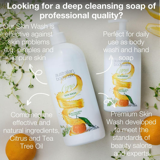 Australian Bodycare Skin Wash Professional 1000 Ml | Tea Tree Oil + Citrus Body Wash For The Skin | Relieves Spots And Pimples, Acne, Body Odor & Smelly Feet | Effective After Shaving And Waxing