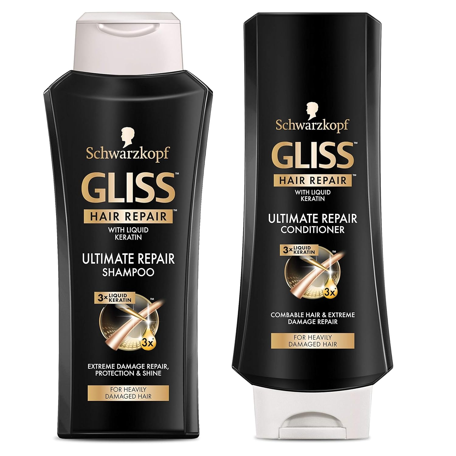 Gliss Hair Repair Ultimate Repair Set With Shampoo And Conditioner For Damaged Hair, Set Of 2