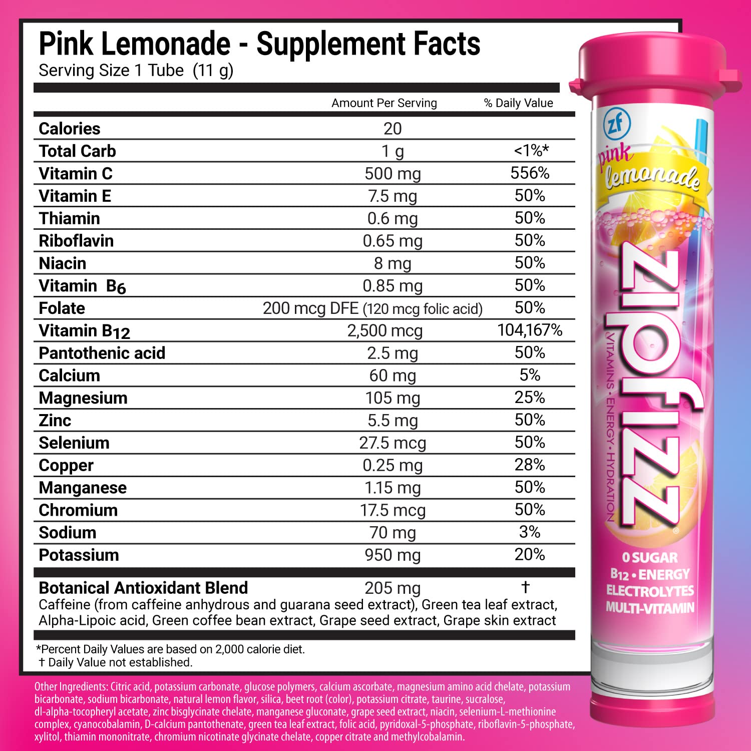 Zipfizz Energy Drink Mix, Electrolyte Hydration Powder with B12 and Multi Vitamin, Pink Lemonade (20 Count) : Lemonade Fizz : Grocery & Gourmet Food