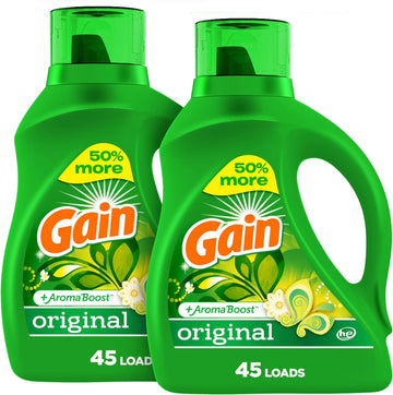 Gain Laundry Detergent Liquid Soap Plus Aroma Boost, Original Scent, He Compatible, 90 Loads Total, 65 Fl Oz (Pack Of 2)