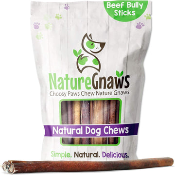 Nature Gnaws Bully Sticks For Dogs 11-12" (8Oz) - Mixed Thickness - Long Lasting For Aggressive Chewers And Large Dogs - Natural Beef Dog Chew Bones
