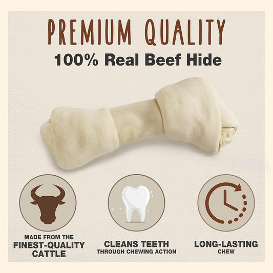 Cadet Premium Grade Beef Hide For Dogs, Long Lasting Rawhide Knotted Bones Single Ingredient Dog Chews, 6"-7" Dog Bones, 4 Pack