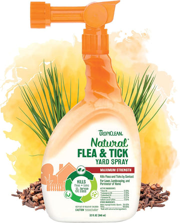 TropiClean Natural Flea and Tick Yard Spray | Maximum Strength Tick Spray for Yard Kills on Contact | Family-Friendly & Safe | Made in the USA | 32oz
