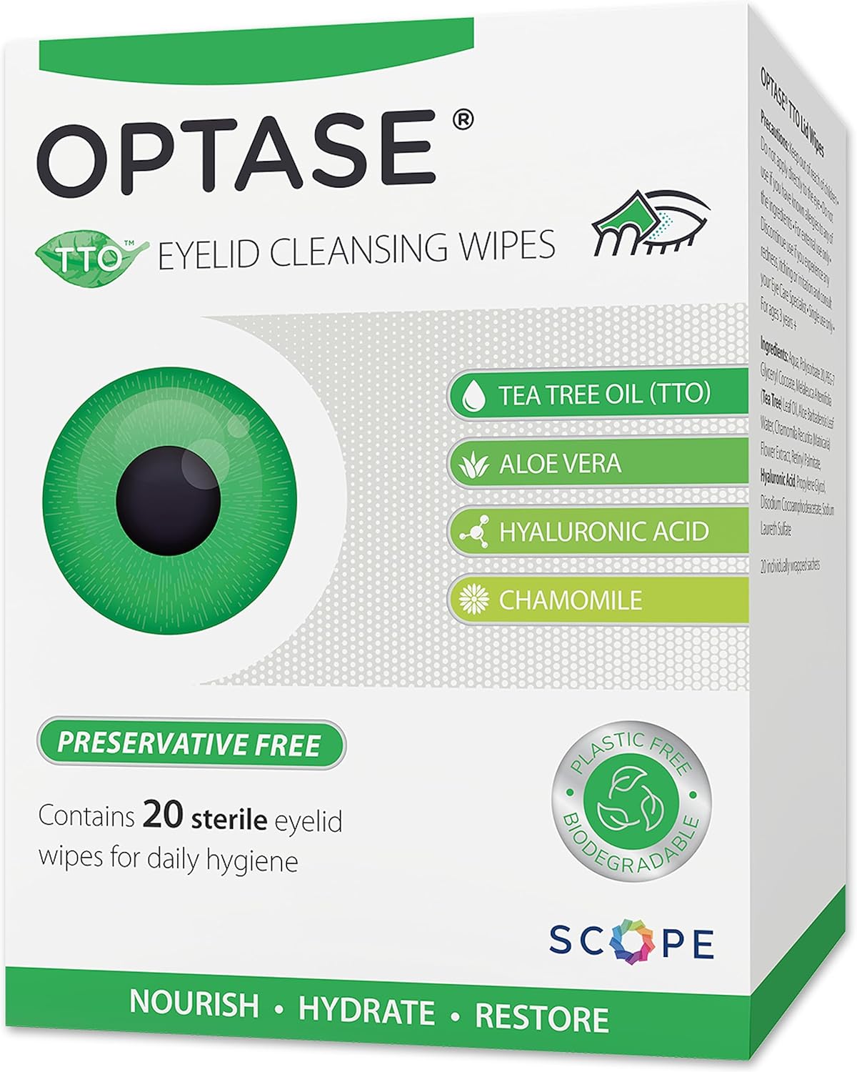 Optase Tto Eyelid Cleansing Wipes, Box Of 20 - Individually Wrapped Eyelid Wipes With Tea Tree Oil - Eyelid Cleanser & Eye Makeup Remover Wipes - Eye Wipes For Dry Eyes, Stye, Blepharitis Treatment