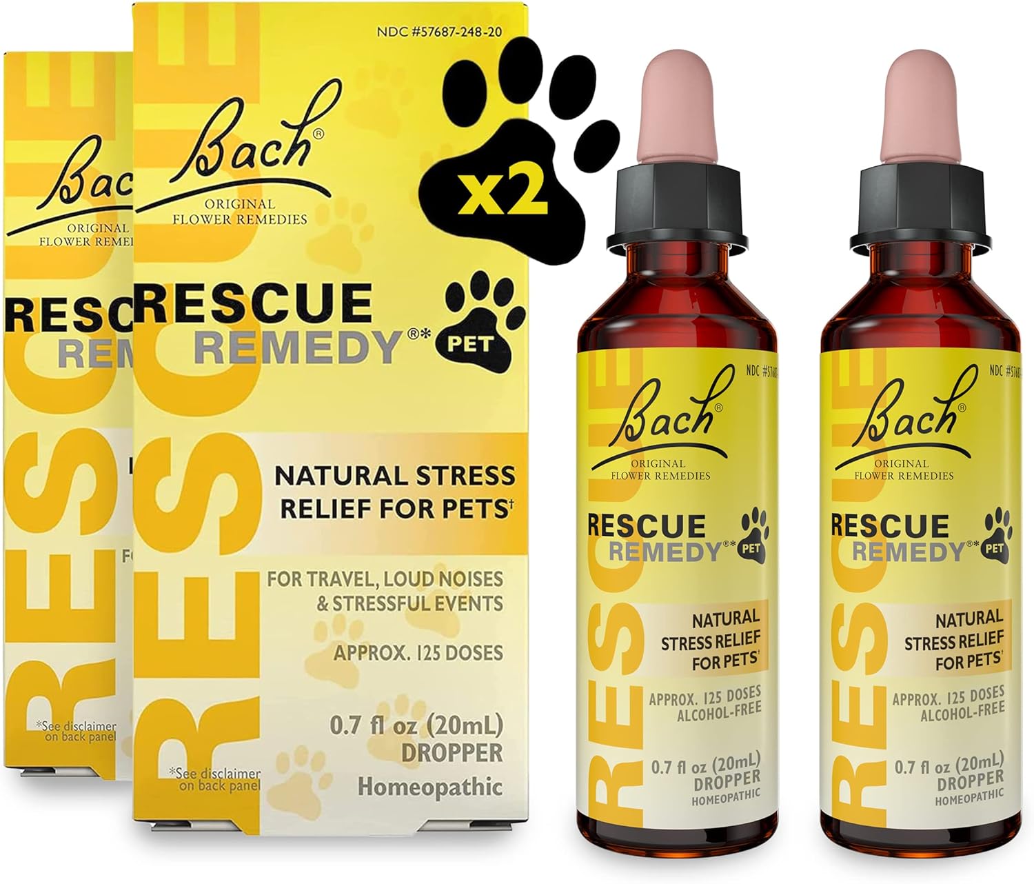 Bach Rescue Remedy Pet Dropper 20Ml, Natural Stress Relief, Calming For Dogs, Cats, & Other Pets, Homeopathic Flower Essence, Thunder, Fireworks & Travel, Separation, Sedative-Free, 2-Pack