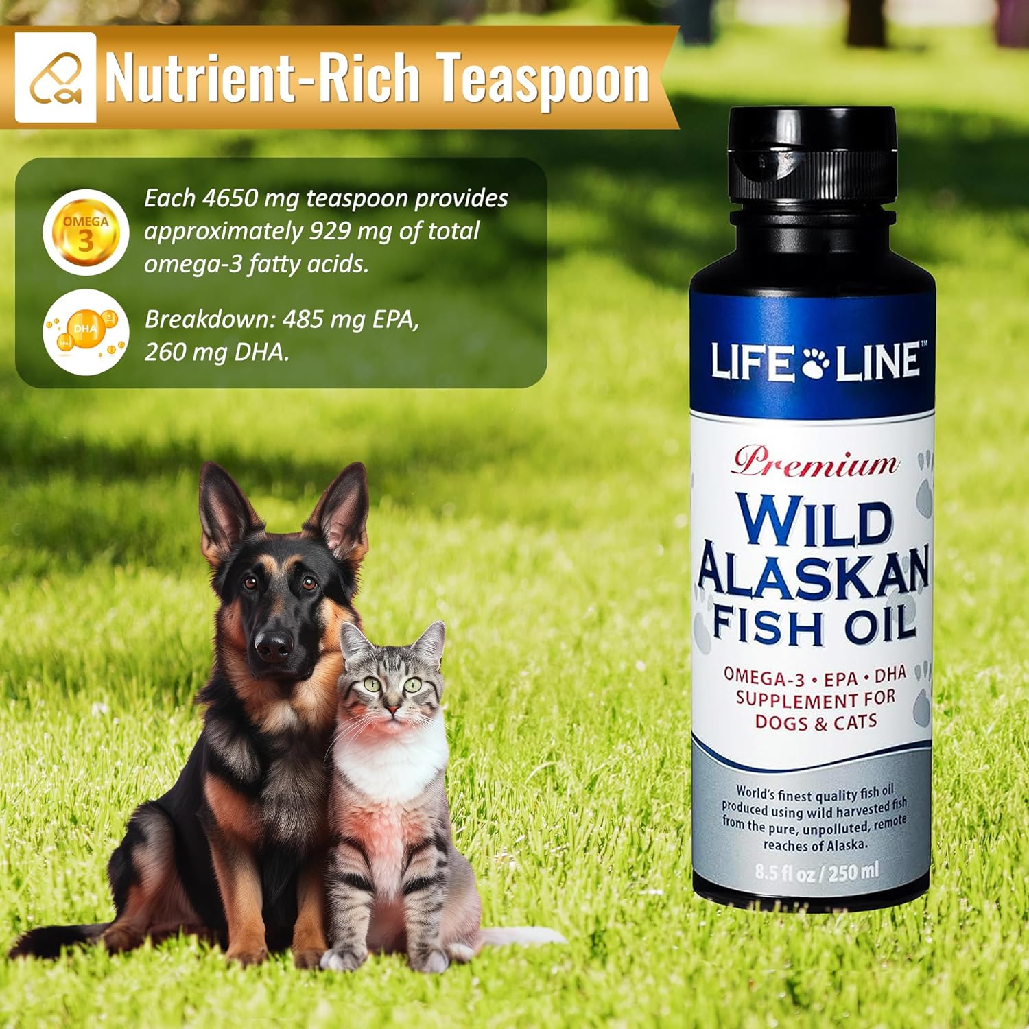 Life Line Pet Nutrition Wild Alaskan Fish Oil Omega-3 Supplement for Skin & Coat – Supports Brain, Eye & Heart Health in Dogs & Cats, 8.5oz : Pet Supplies
