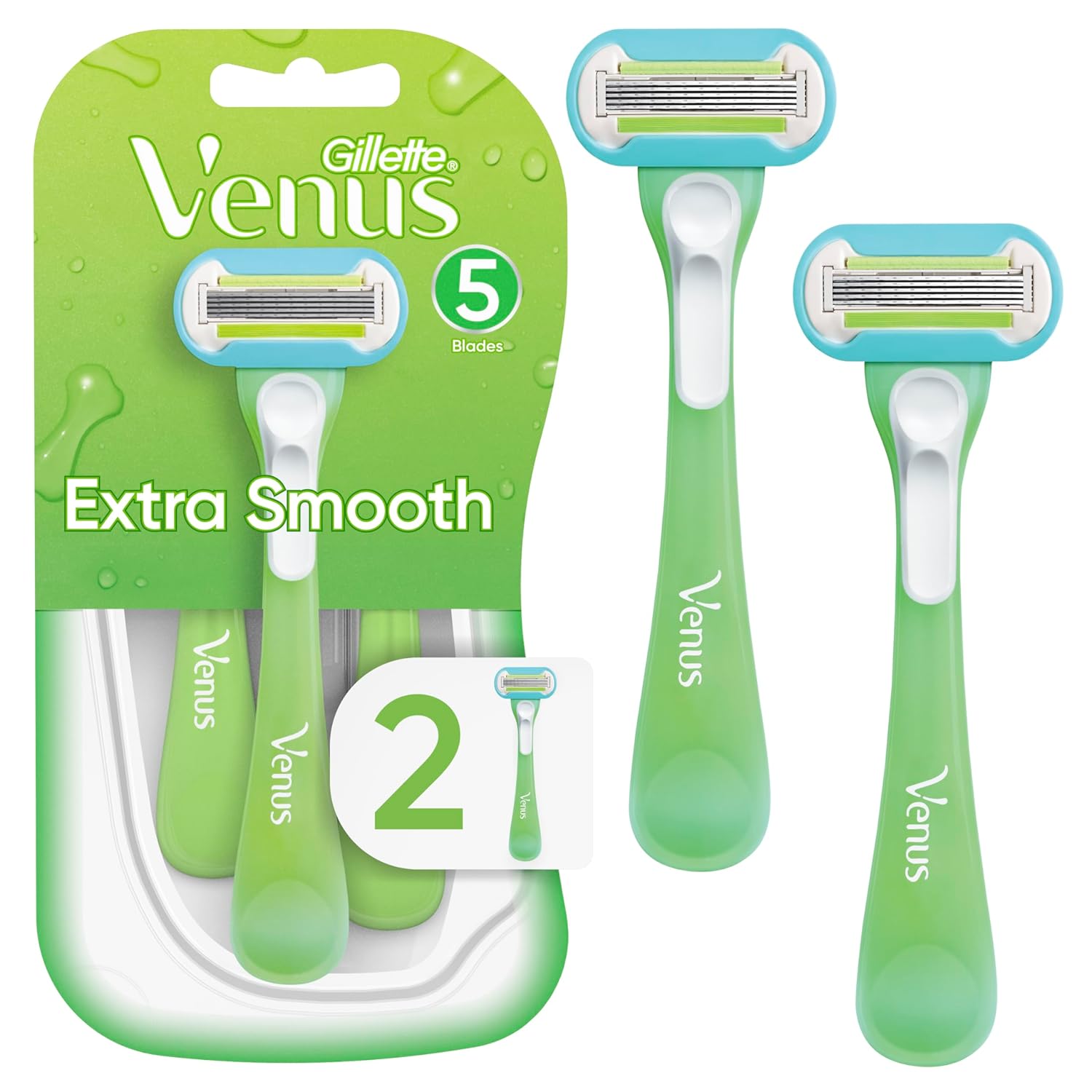 Gillette Venus Extra Smooth Green Disposable Women'S Razors, 2 Count