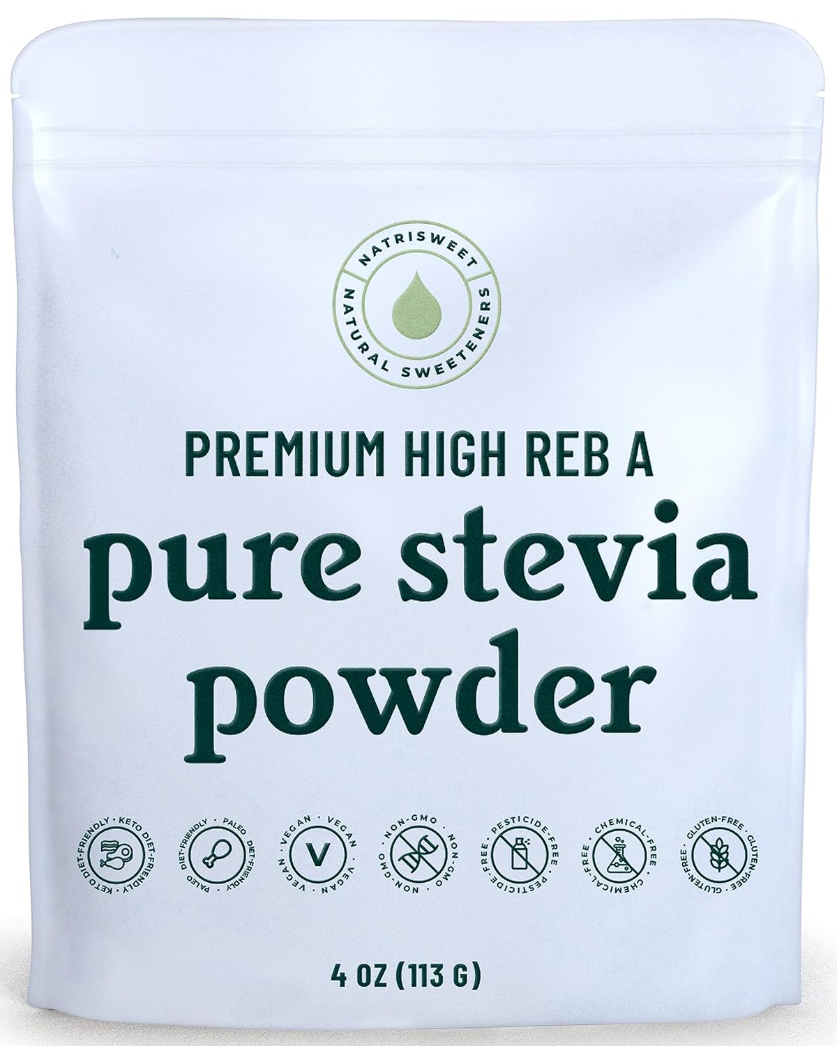 Natrisweet Premium Pure Stevia Powder, 810 Servings, Powdered Stevia Extract, Natural Stevia Powder For Baking, Zero Calorie Stevia Sweetener, No Fillers, No Aftertaste, Non-Gmo, Keto Friendly, 113G