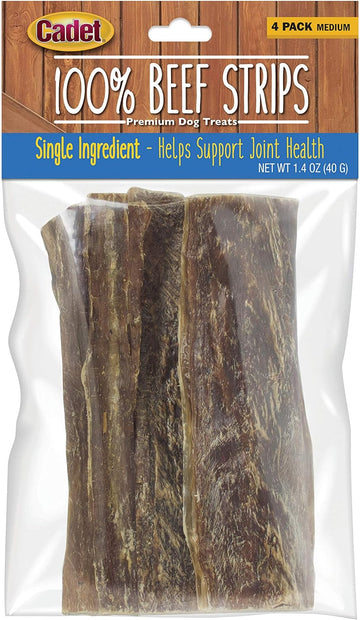 Cadet 100% Beef Strips Dog Treats - Long-Lasting, Healthy & Natural Beef Esophagus Treats For Small & Large Dogs - Low Calorie & High Protein Dog Chews, Medium (4 Count)