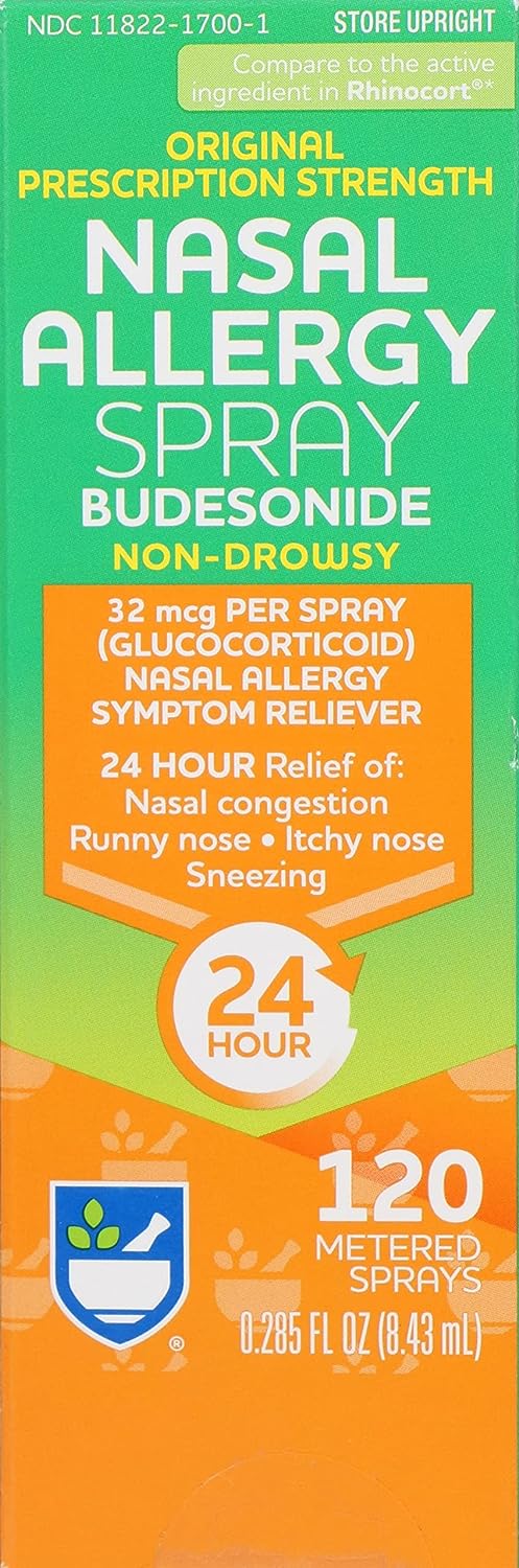 Rite Aid Budesonide Allergy Nasal Spray - 120 Metered Sprays | 24-Hr Non-Drowsy Allergy Relief | Sinus Medicine | Decongestants for Adults