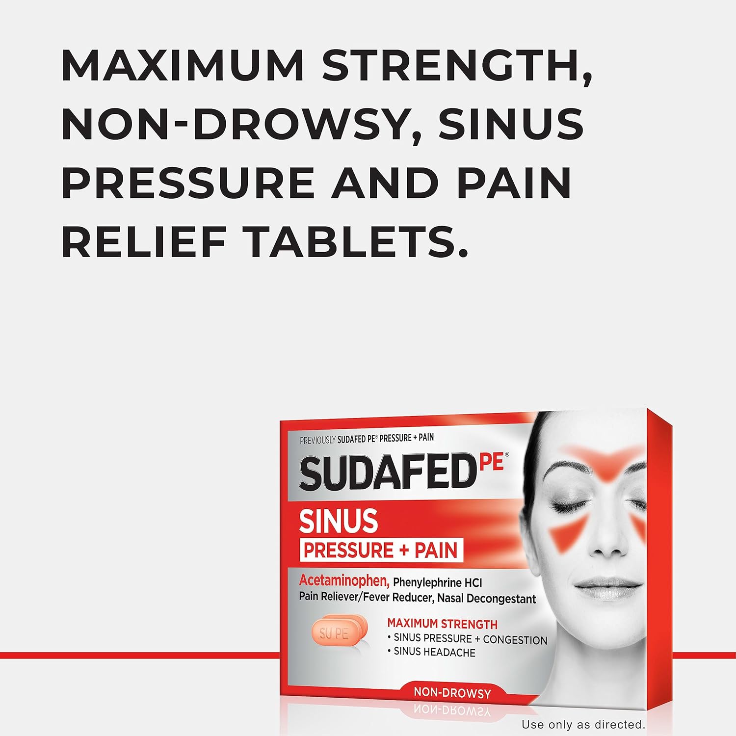 Sudafed Pe Sinus Congestion Relief Tablets, Maximum Strength, Non-Drowsy 10 Mg Phenylephrine Hci Decongestant For Sinus Pressure & Nasal Congestion Relief, Due To Cold Or Allergies, 36 Ct