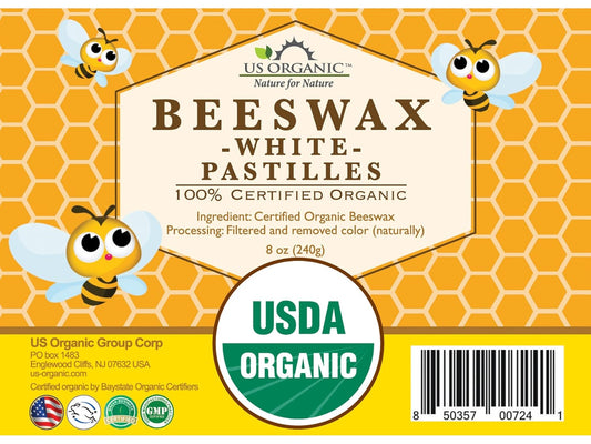 US Organic Beeswax 100% Pure White Pastilles, USDA Certified, for DIY Candle, Lip Balm, Body Cream, Lotion, Deodorant, Crayon, and Many More uses. 8 oz (Medium)