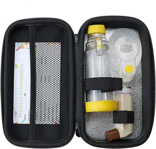 Uwows Asthma Inhaler Spacer And Aerochamber Carrying Case For Children And Adults.Waterproof Medicine Bag And Travel Organizer Holds Inhaler, Spacer, Mask, Epipen And Medication. (Case Only-Yellow)