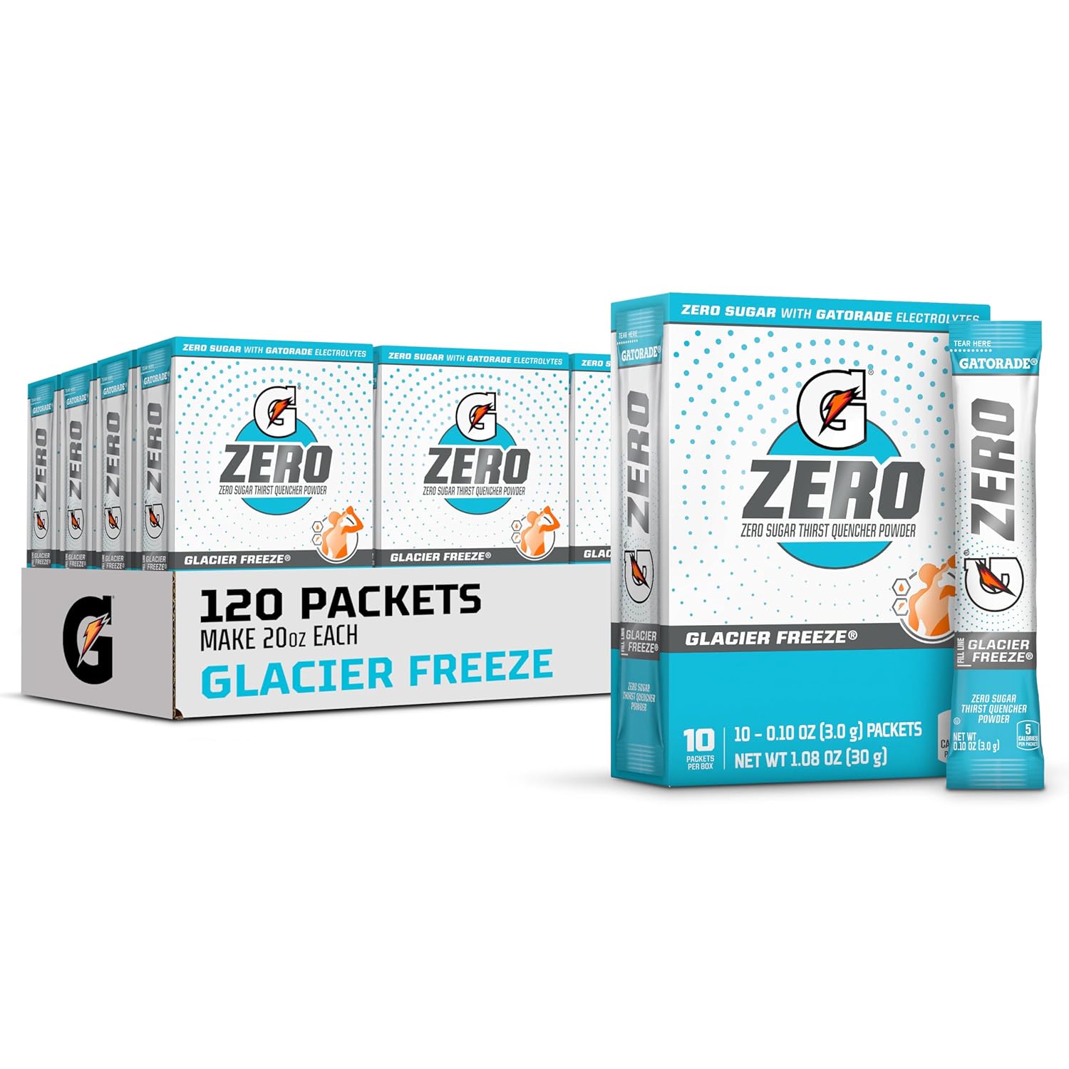 Gatorade G Zero Powder, Glacier Freeze, 0.10 Oz Packets (120 Pack)