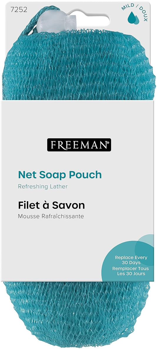 Freeman Net Soap Pouch, Exfoliating Mesh Body Scrubber, Bath & Shower Pouf Removes Dead Skin, Dirt, & Impurities, For Soap Bars, Textured Netting For Mild Exfoliation, Self-Tan Prep, 4 Count