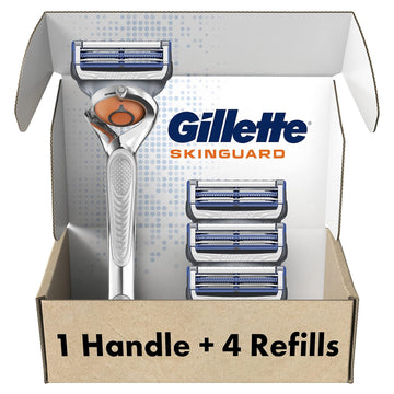 Gillette Skinguard Men'S Razor Flex Handle + 4 Blade Refills