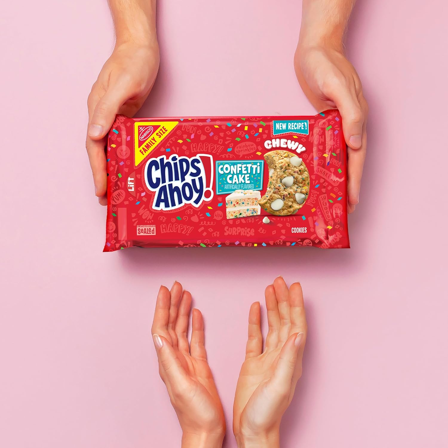 Chips Ahoy! Chewy Confetti Cake Chocolate Chip Cookies With Rainbow Sprinkles, Birthday Cookies, Family Size, 14.38 Oz