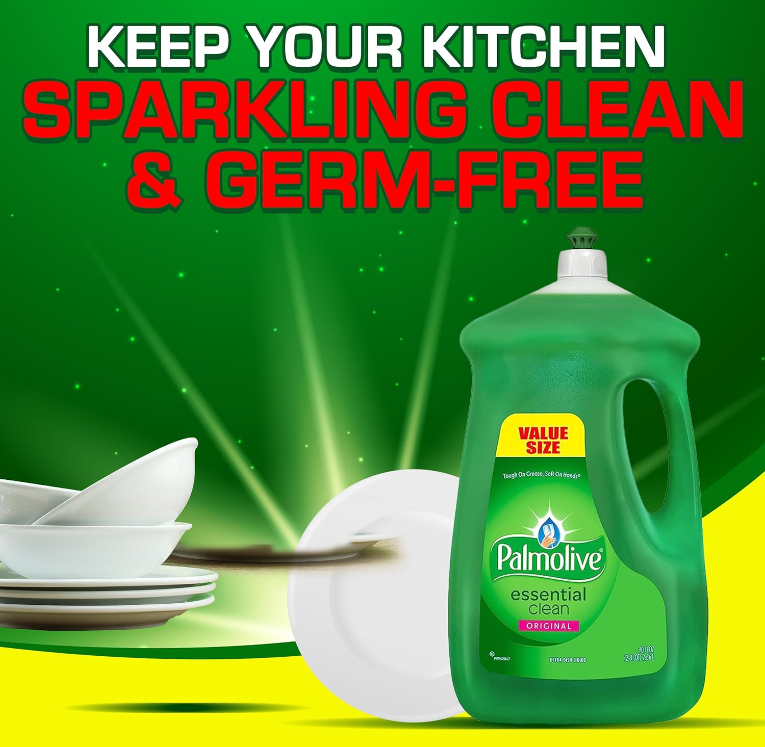 Number 1 In Service Palmolive Dishwashing Liquid Dish Soap, 90 Ounce Palmolive Dish Liquid Soap Original Scent Detergent Bulk Size for Households, Hotel, Restaurants with NOIS Tissue Pack : Health & Household