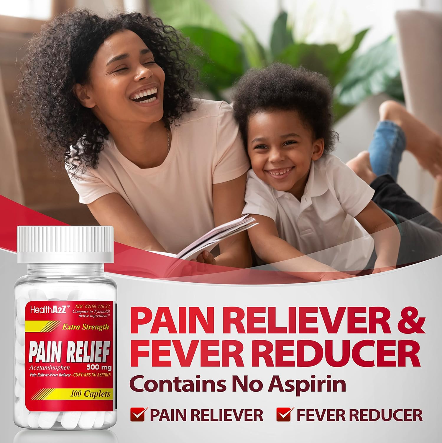 HealthA2Z® Extra Strength Pain Relief | Acetaminophen 500mg | Contains No Aspirin | Fever Reducer | Pain Reliever (100 Count (Pack of 1)) : Health & Household