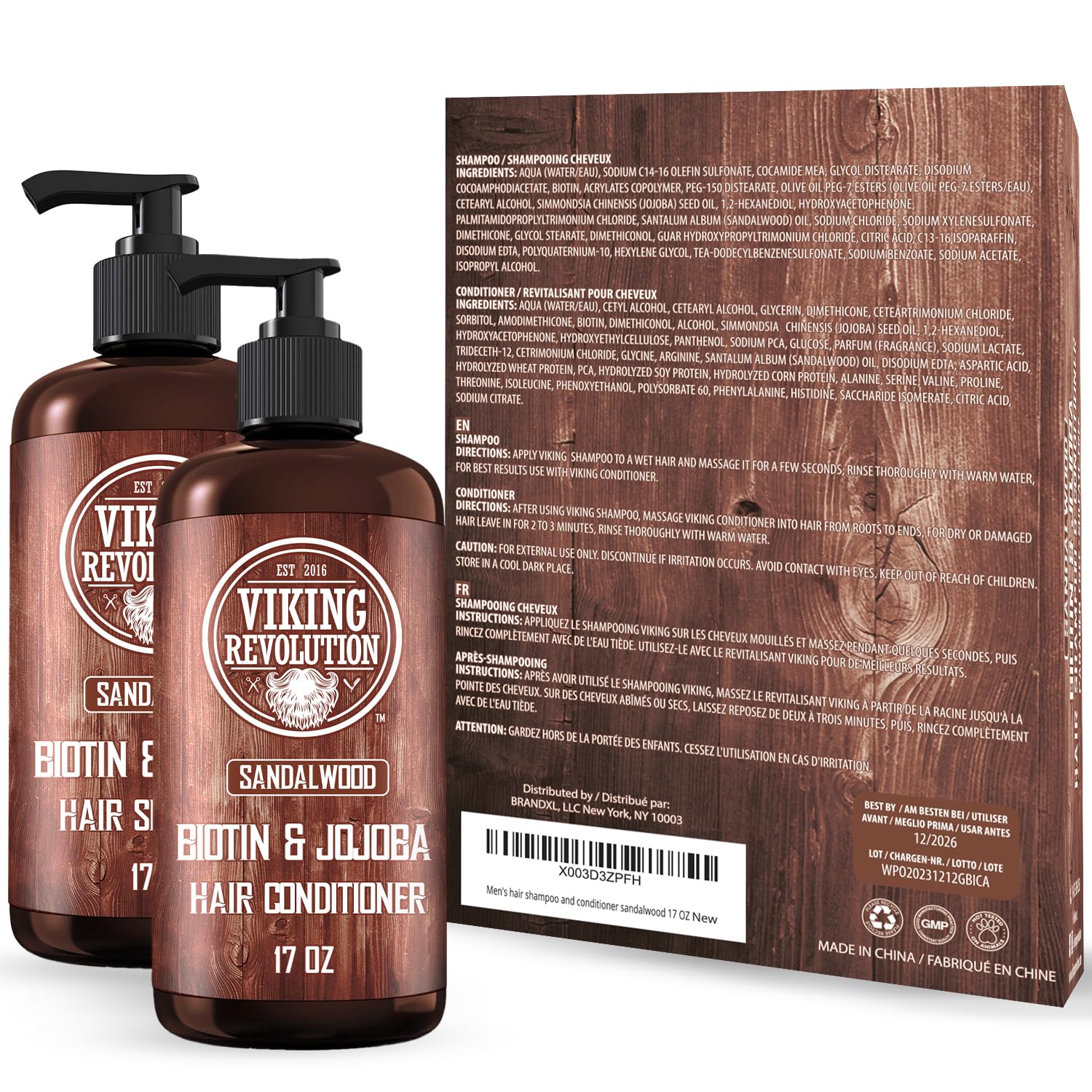 Viking Revolution Sandalwood Shampoo and Conditioner Set with Biotin and Jojoba Oil - Natural Hair Shampoo and Hair Conditioner for Men with Vitamin B5 (17 Oz) : Beauty & Personal Care