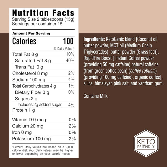 Rapidfire Ketogenic High Performance Instant Coffee Mix, Supports Energy And Metabolism, 15 Servings, Brown, 7.93 Ounce (Pack Of 1)