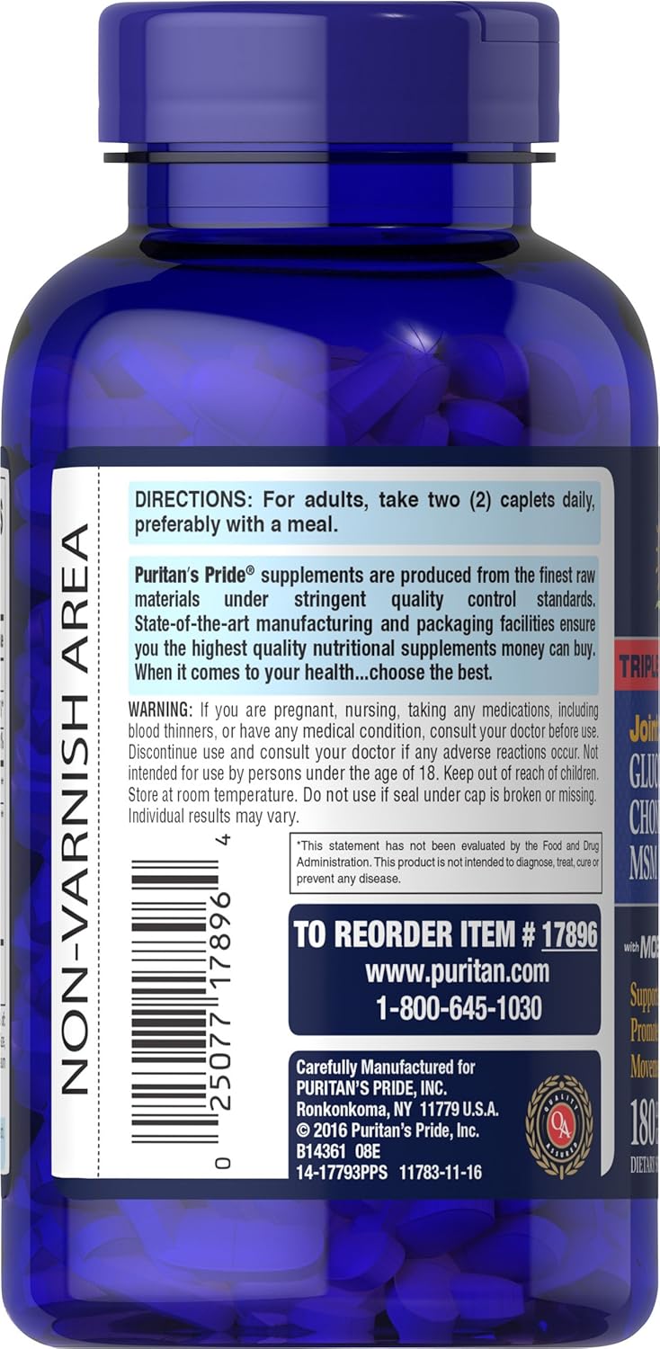 Puritan's Pride Glucosamine, Chondroitin & MSM-2 Caplets Per Day Formula : Health & Household