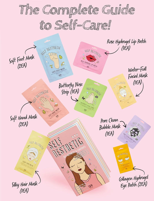 Self-Aesthetic Contents Mask Sheet Series 8-Piece Set | Beauty Kit Hair Mask Eye Patch Nose Strip Lip Patch Bubble Mask Hand Mask Foot Mask Spa Kit For Women Gift Set | Travel Skincare Set