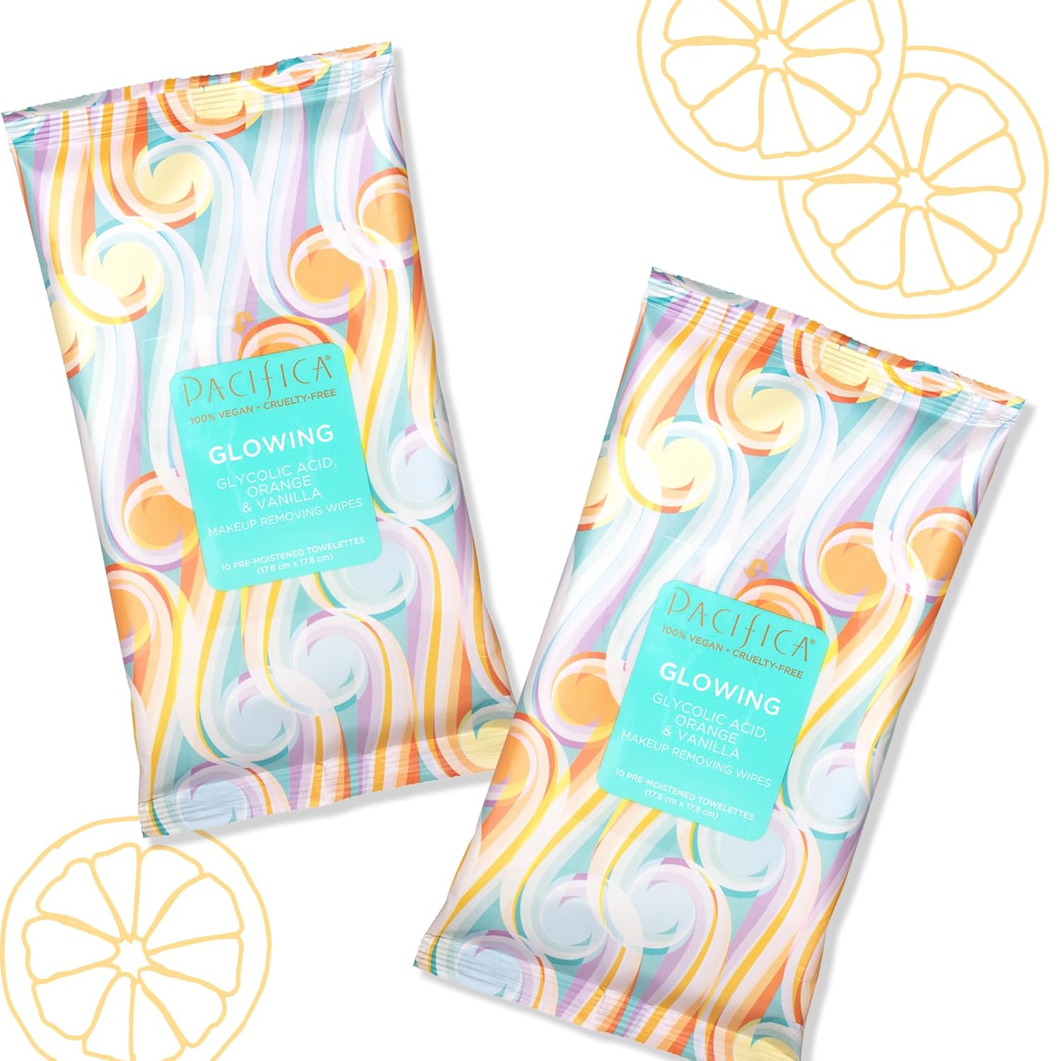 Pacifica Beauty Glowing Glycolic Acid, Orange, Vanilla Makeup Removing Wipes, Skincare, AHA, Aloe, Daily Cleansing, Face Wipes, Face Towelettes, Makeup Remover Cloth, Vegan, 10 Count (1 Pack) : Beauty & Personal Care